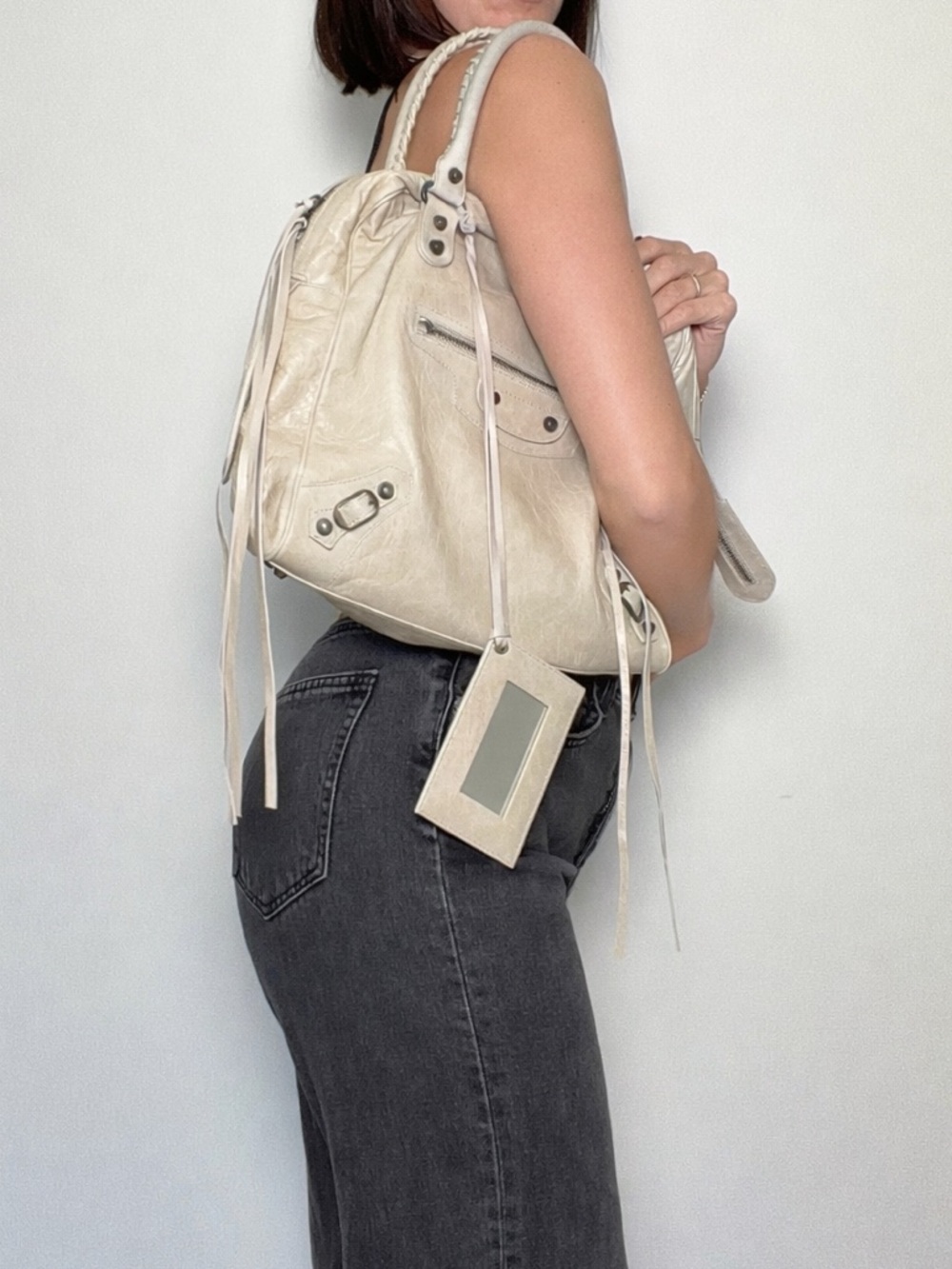 Balenciaga Motocross Classic Bowling Bag | Neutral Lambskin - Picture 7 of 7